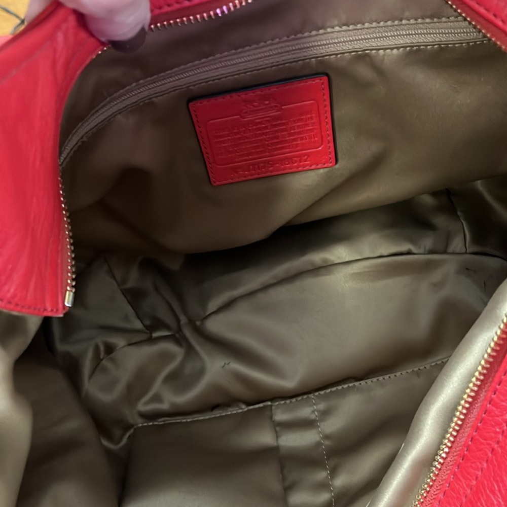 Coach Ashley Leather Shoulder Tote Bag in Brass/True Red - Picture 6 of 9